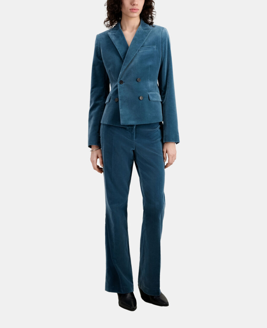 short blue velvet suit jacket