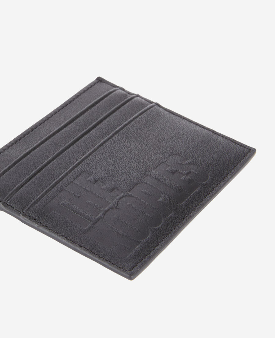 The Kooples H BLACK black leather card holder with logo