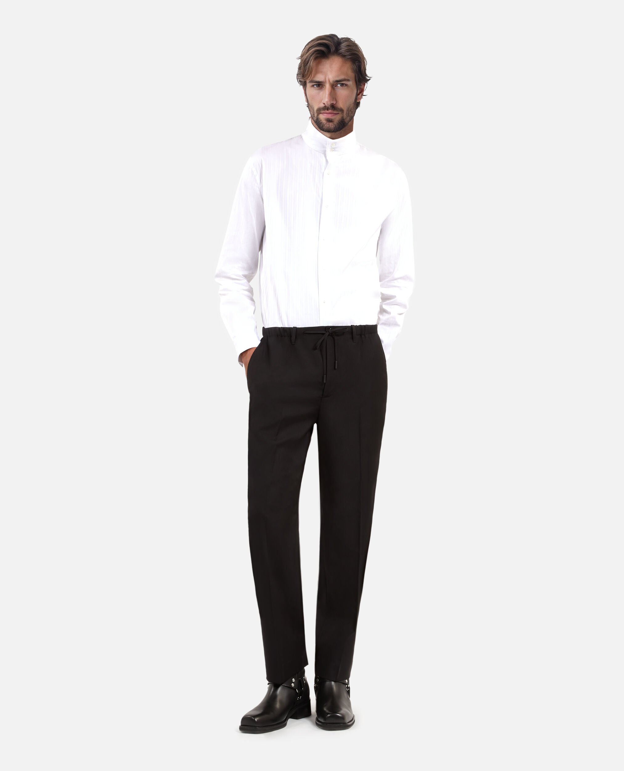 Black wool straight pants, BLACK, hi-res image number null