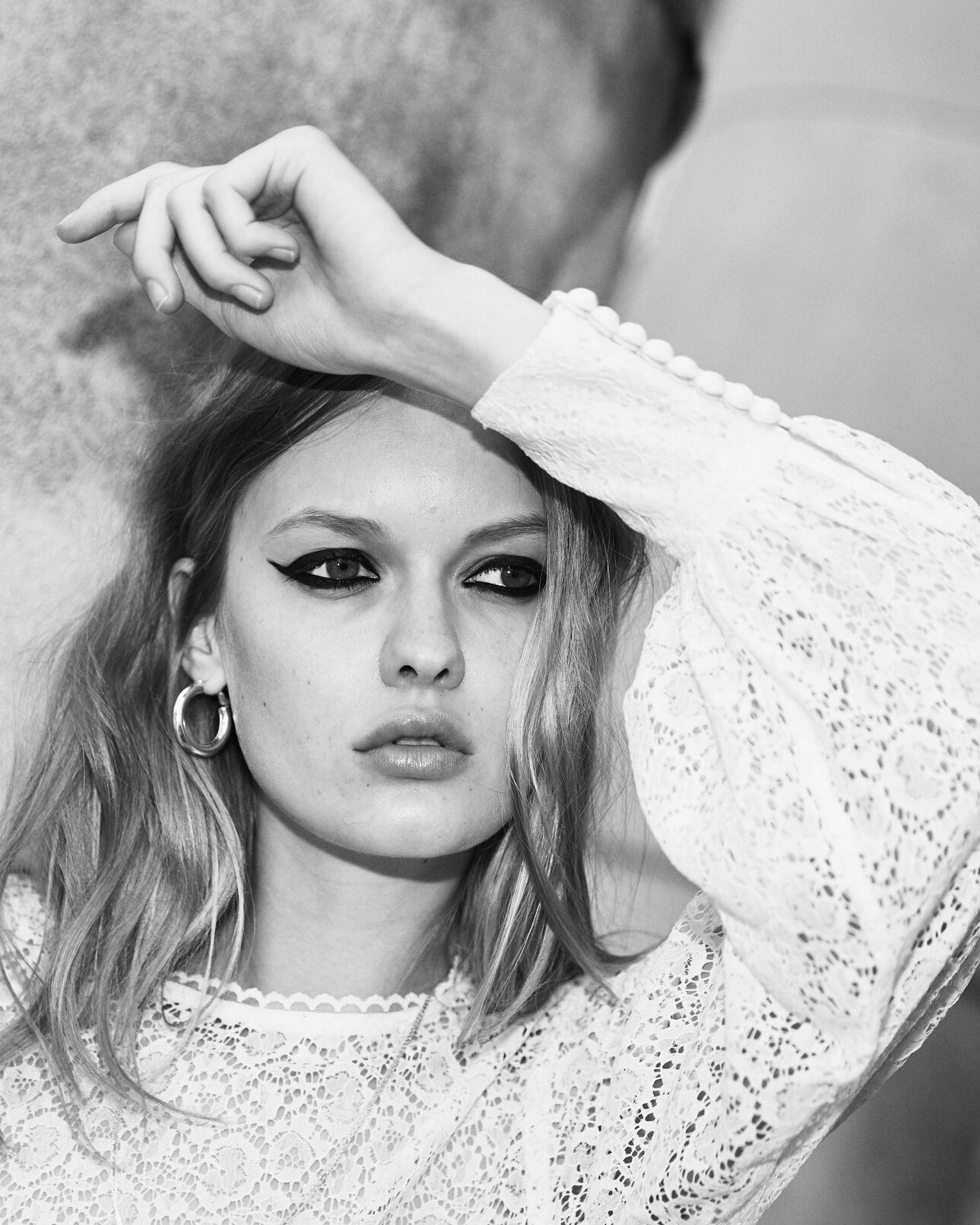The Kooples FEMME ECRU top dentelle écru manches bouffantes