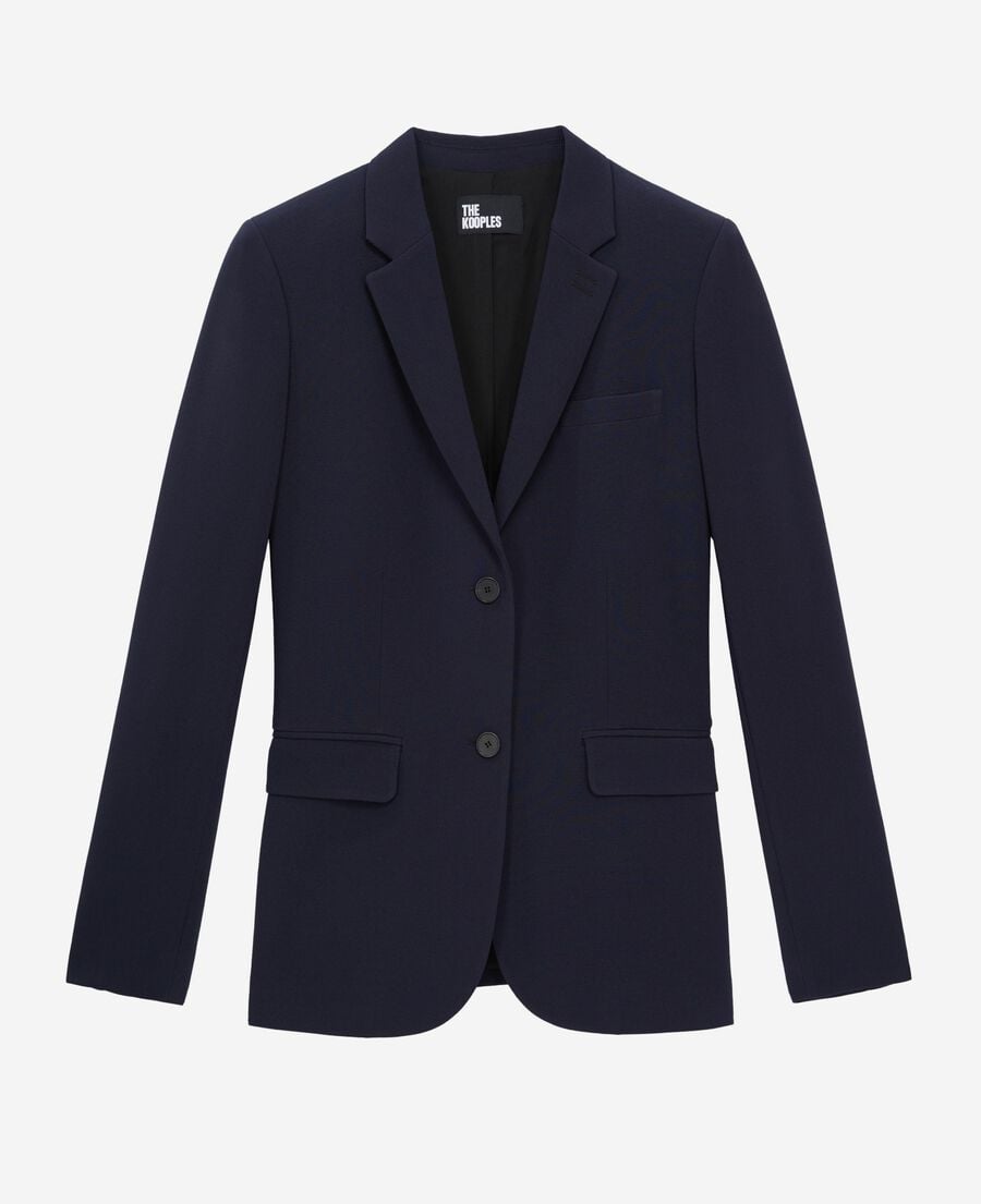 The Kooples WOMEN DARK NAVY navy blue structured-cut crepe suit jacket