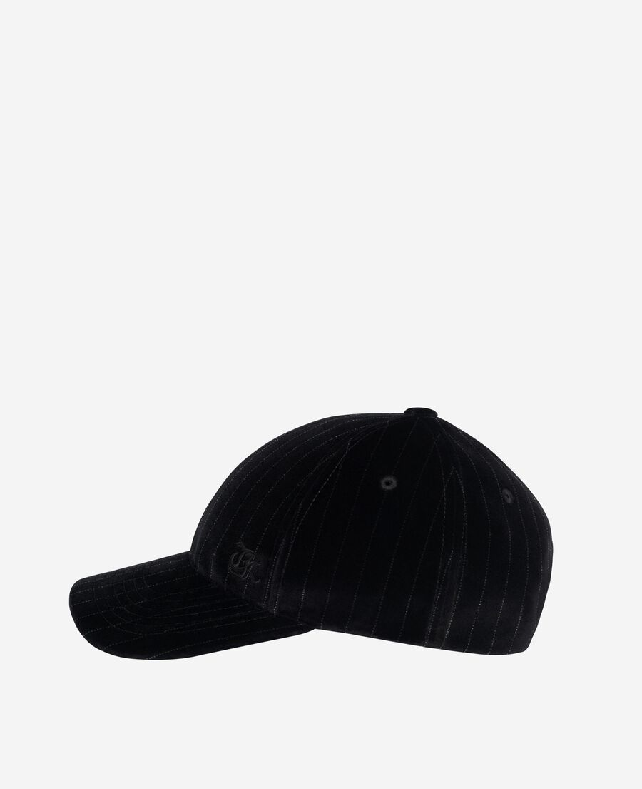 The Kooples M BLACK white velvet cap with fine stripes