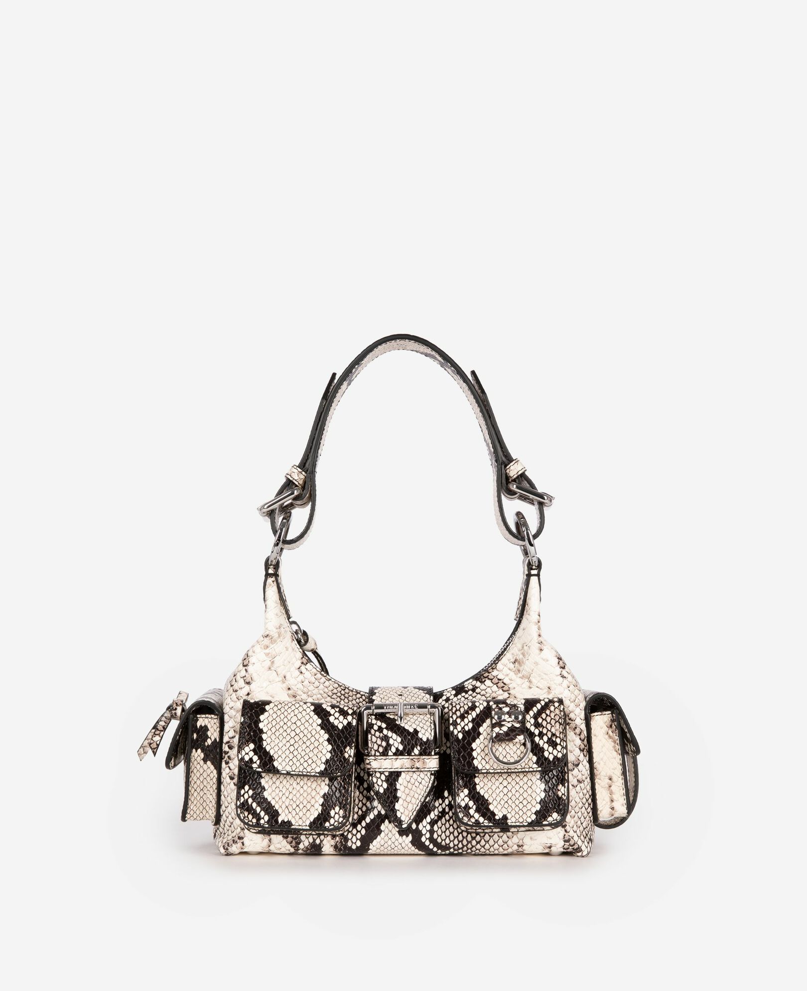The Kooples WOMEN BLACK WHITE amelia small bag in python-effect leather