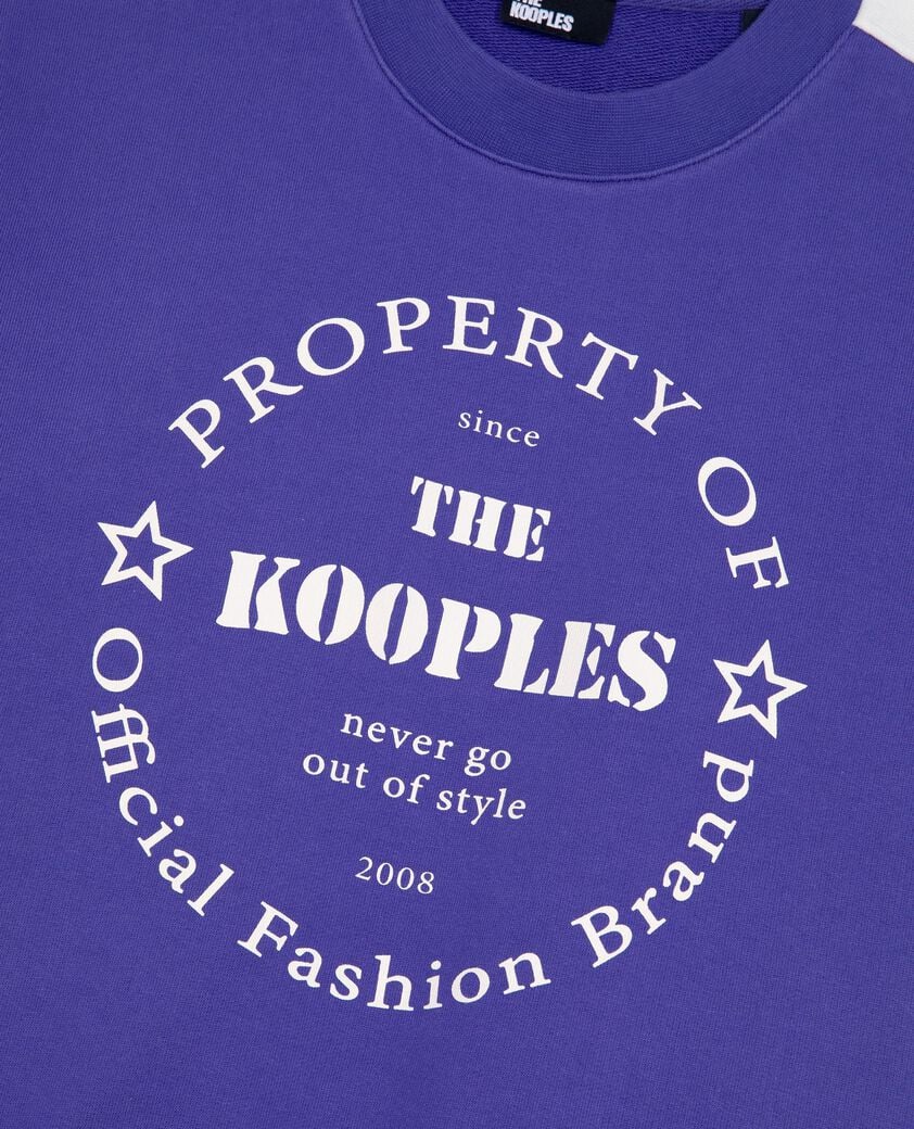 The Kooples DAMEN ELECTRIC BLUE kurz&auml;rmeliges sweatshirt mit lila siebdruck
