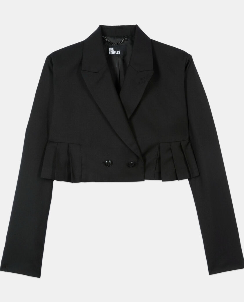 The Kooples FEMME BLACK veste courte plissée en laine mélangée noire