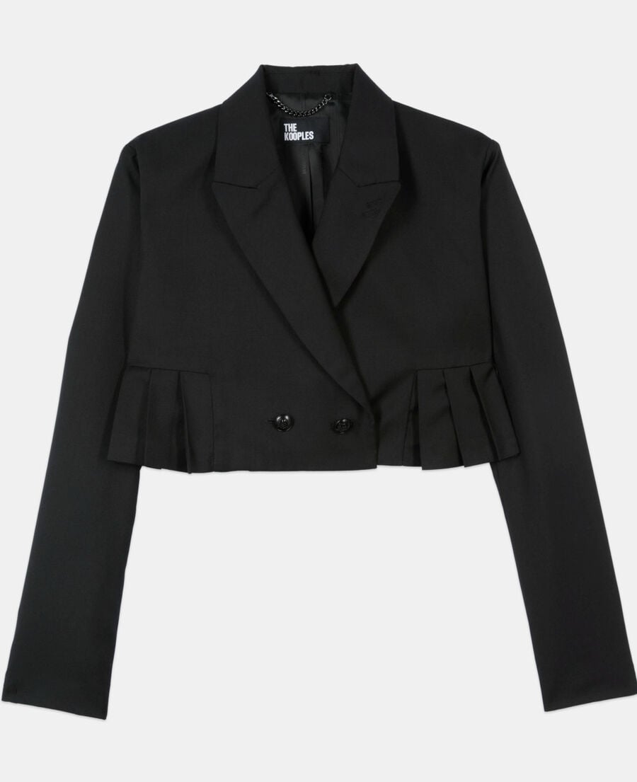 The Kooples FEMME BLACK veste courte plissée en laine mélangée noire