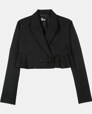 The Kooples FEMME BLACK veste courte plissée en laine mélangée noire