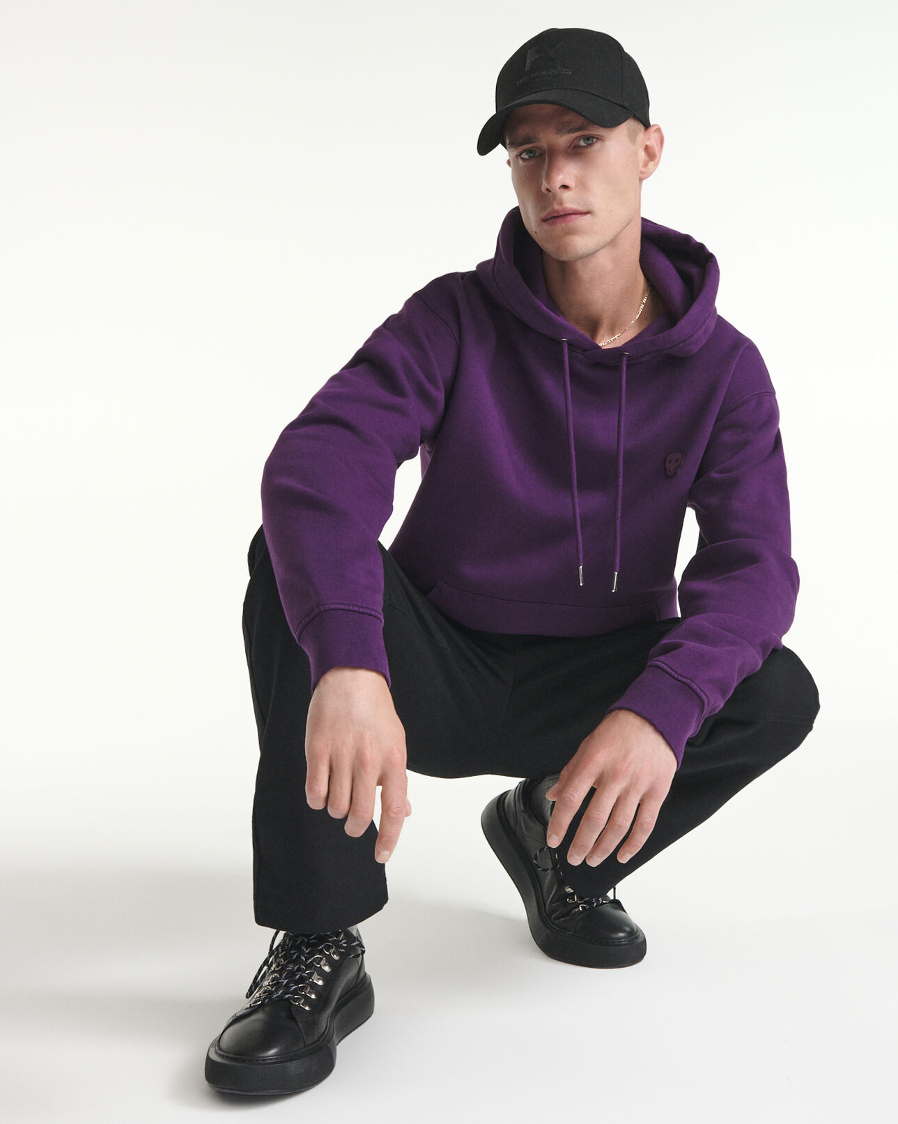 The Kooples MEN PURPLE purple hooded sweatshirt embroidered k logo