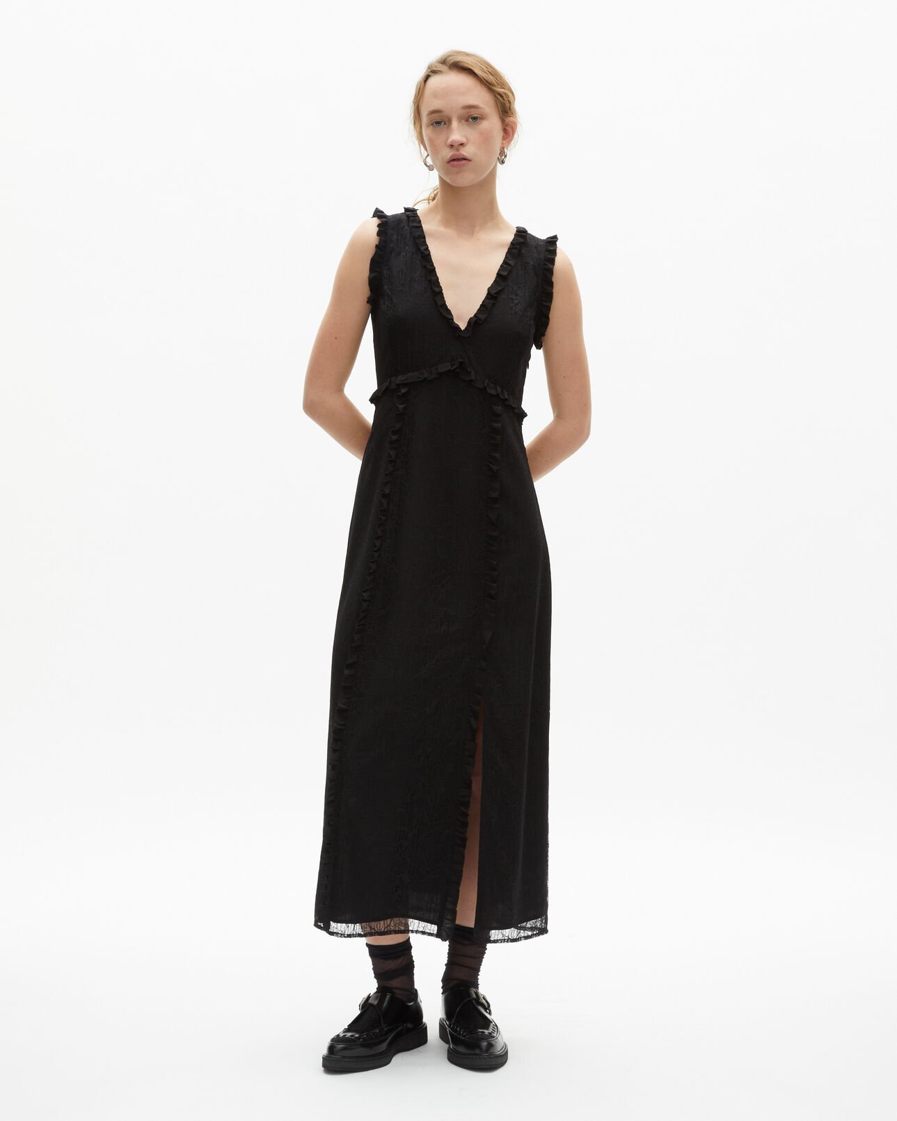 The Kooples FEMME BLACK robe longue avec dentelle noire