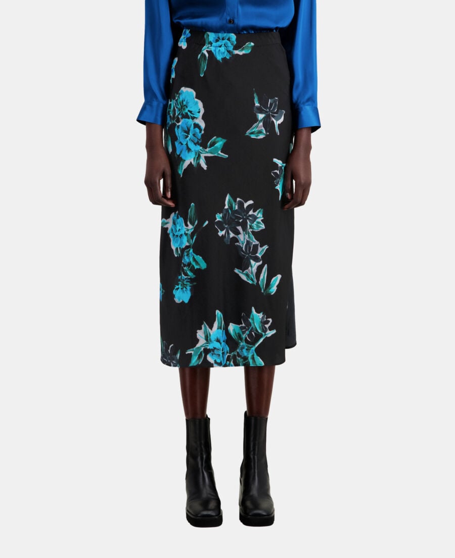The Kooples WOMEN BLACK BLUE long printed skirt