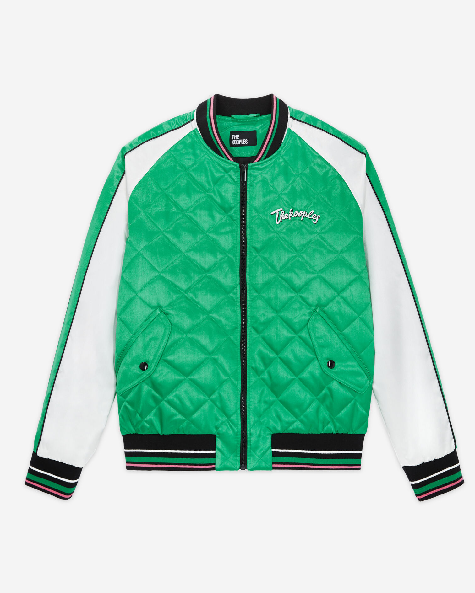 Two-tone satin teddy jacket with embroidery, GREEN-WHITE, hi-res image number null