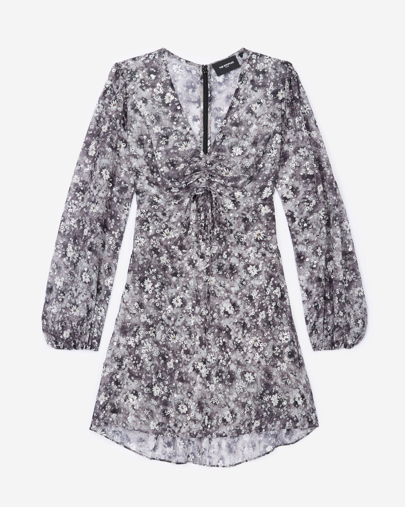 The Kooples FEMME BLACK-ECRU robe courte à décolleté froncé 