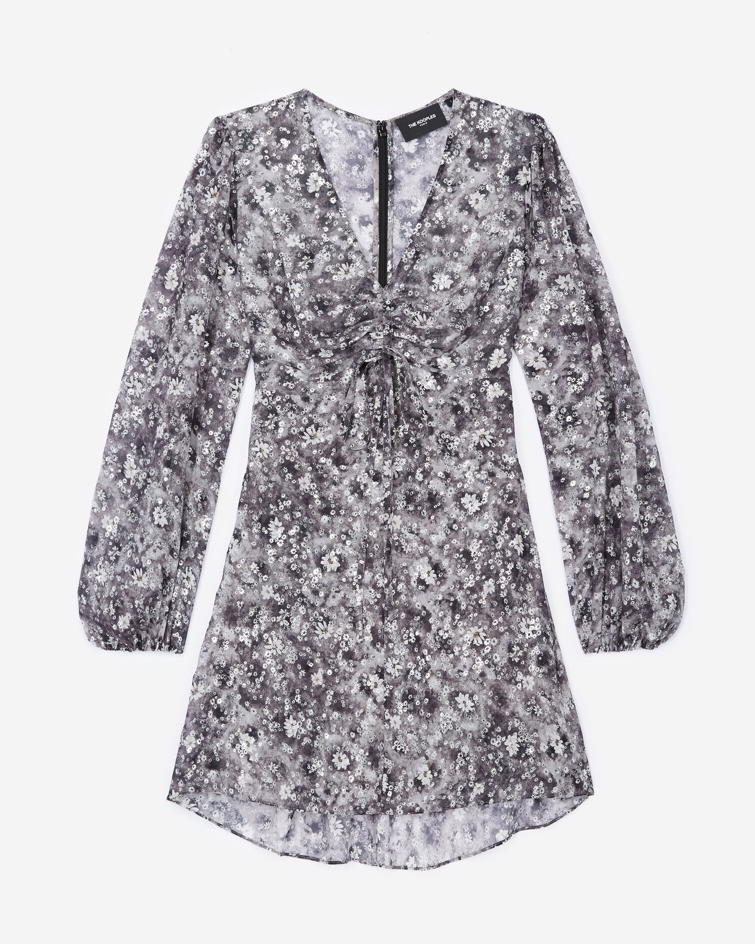 Robe courte à décolleté froncé , BLACK-ECRU, hi-res image number null