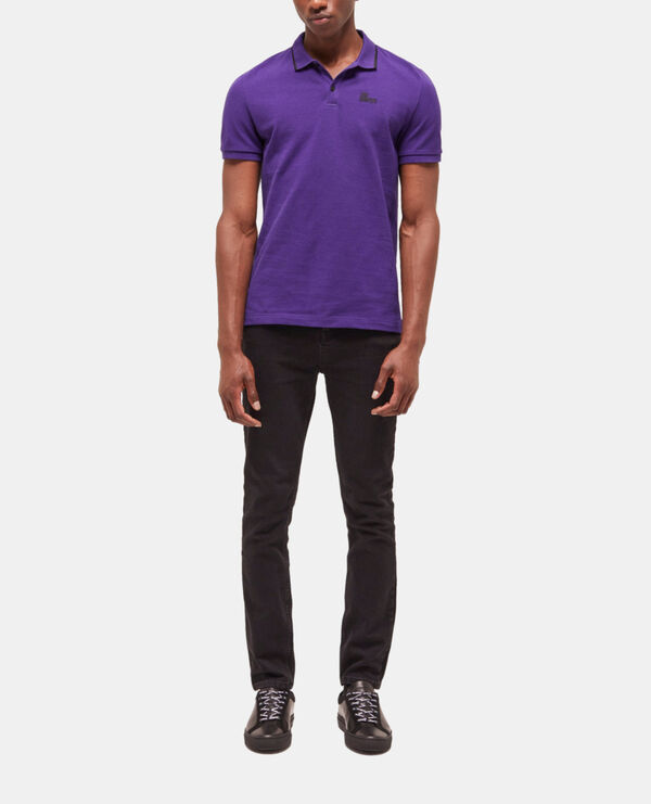 purple logo polo shirt