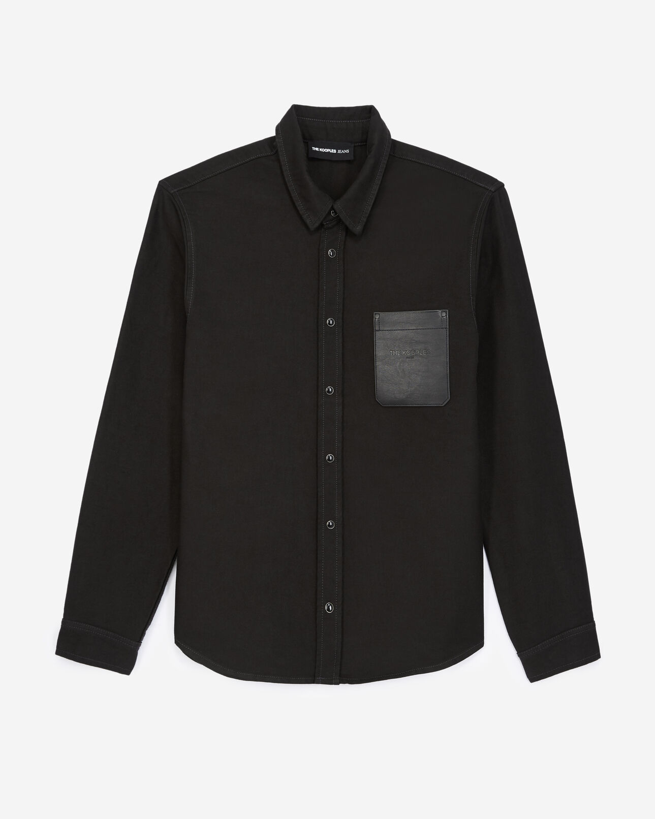 The Kooples HOMME BLACK chemise jean noir poche poitrine cuir