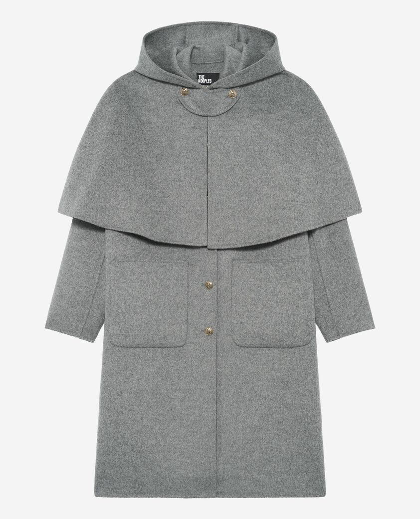 The Kooples MUJER GREY abrigo largo de lana de doble faz con capa gris