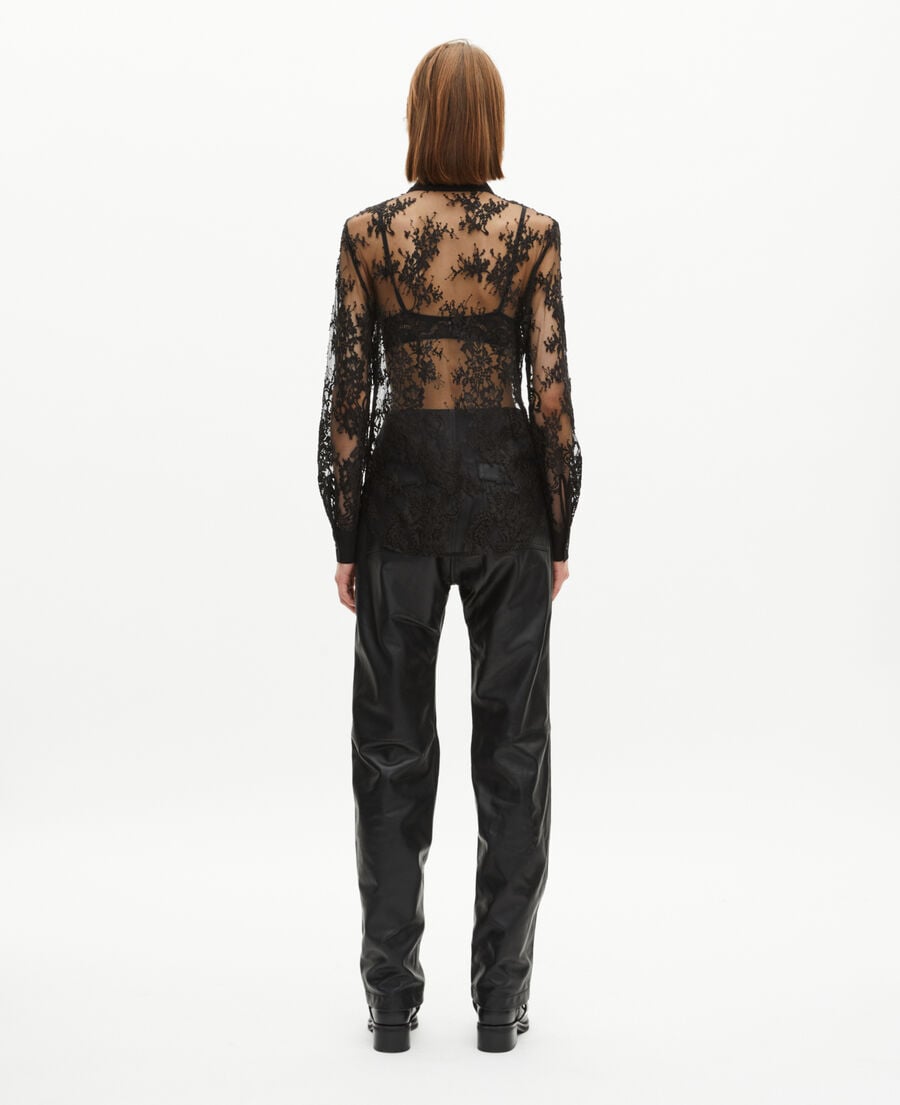 The Kooples FEMME BLACK chemise transparente en dentelle noire