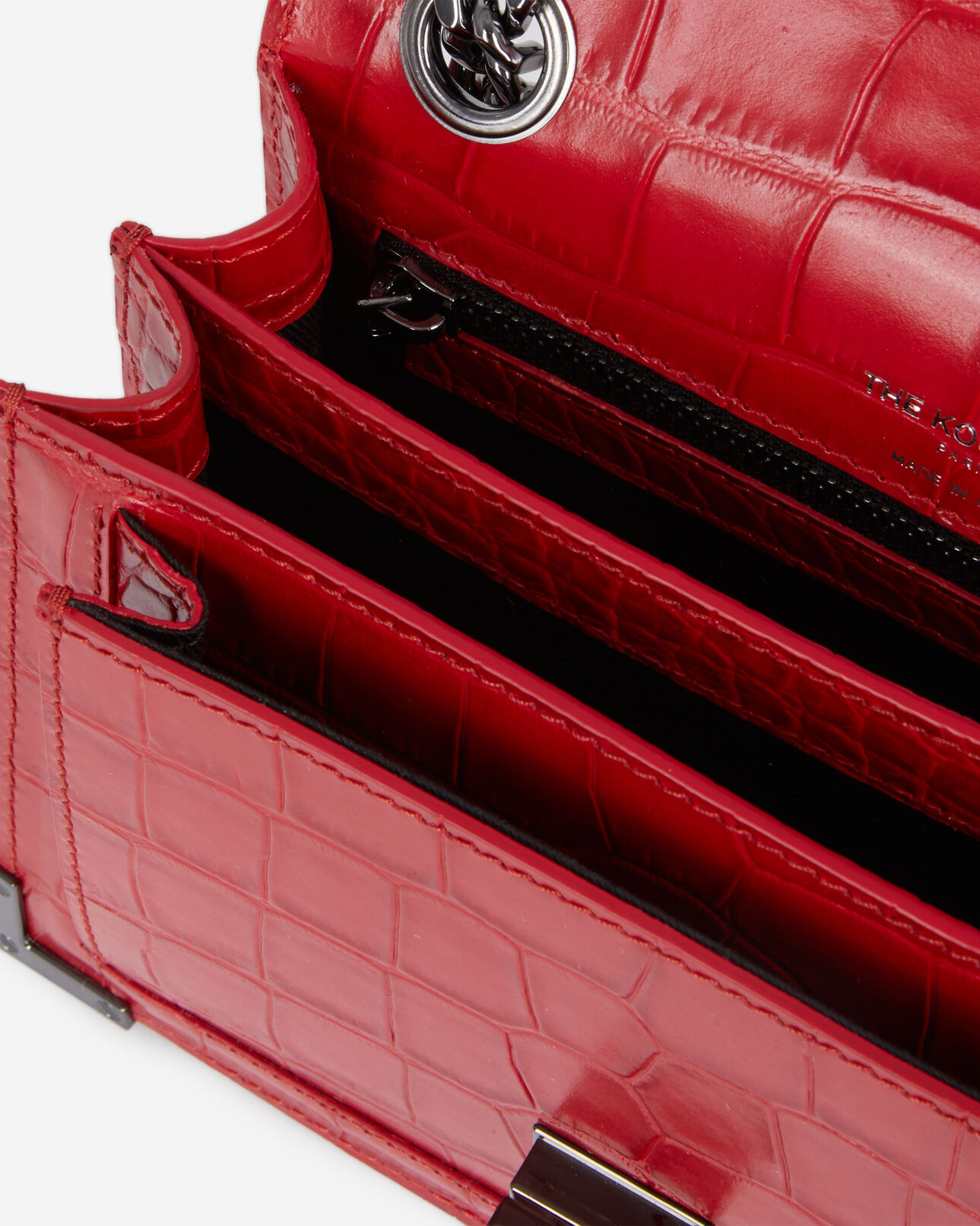 The Kooples FEMME RED sac emily chaîne en cuir rouge effet crocodile