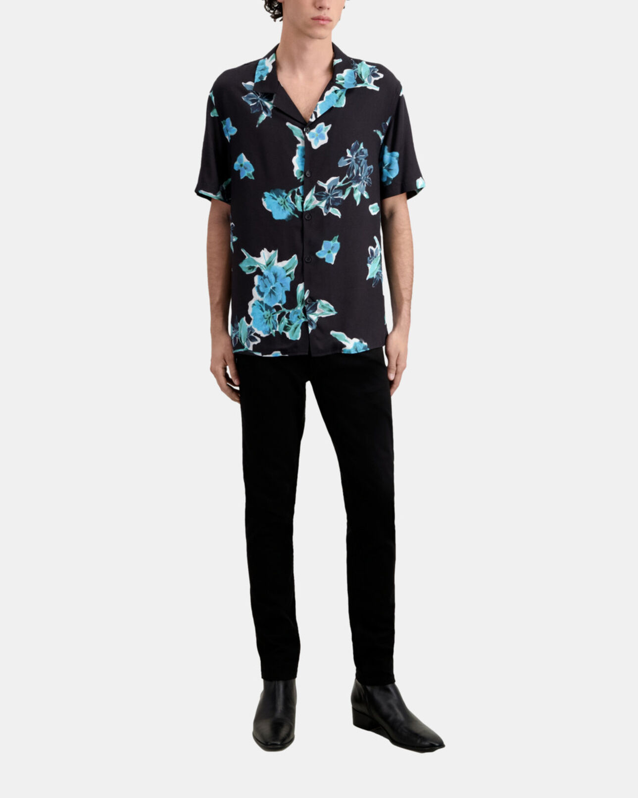 The Kooples HERREN BLACK BLUE kurzärmeliges hemd mit print