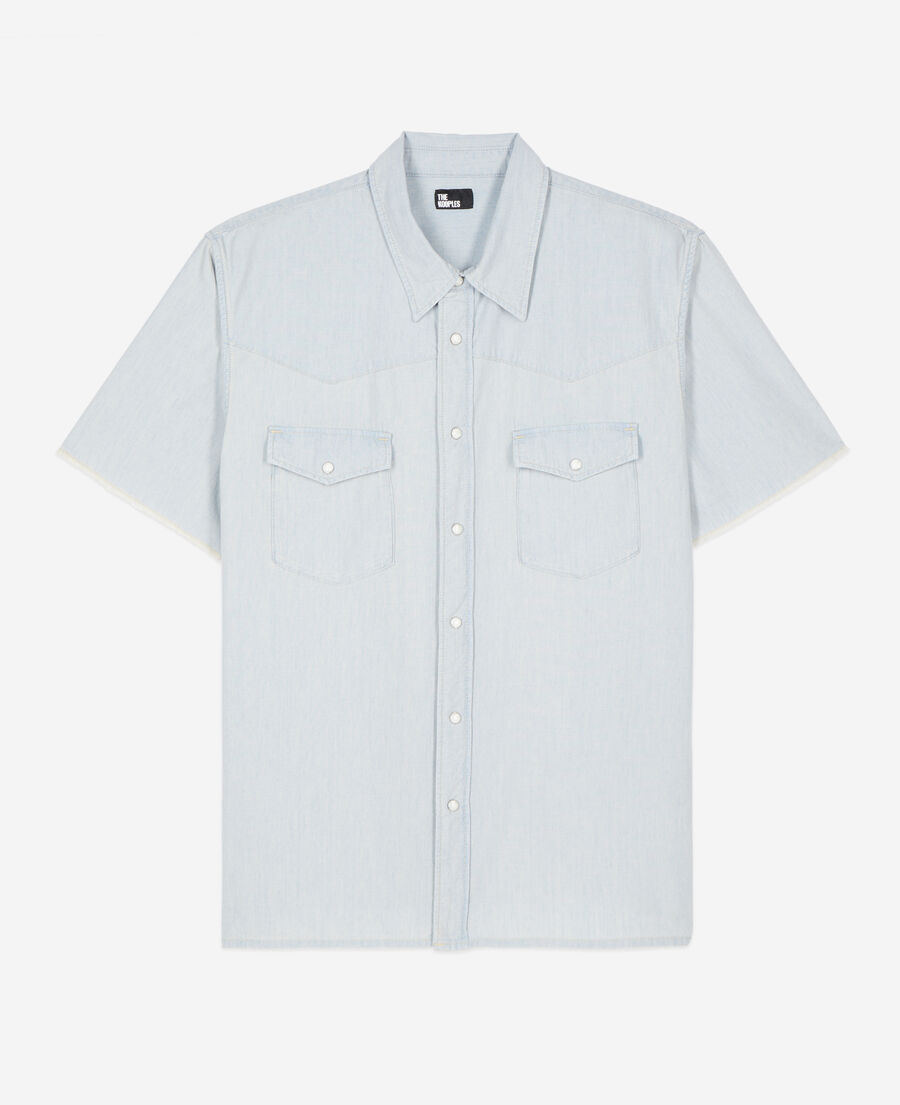 The Kooples HERREN LIGHT BLUE kurzärmeliges hemd aus denim
