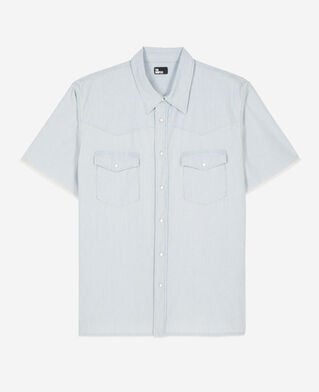The Kooples HERREN LIGHT BLUE kurzärmeliges hemd aus denim