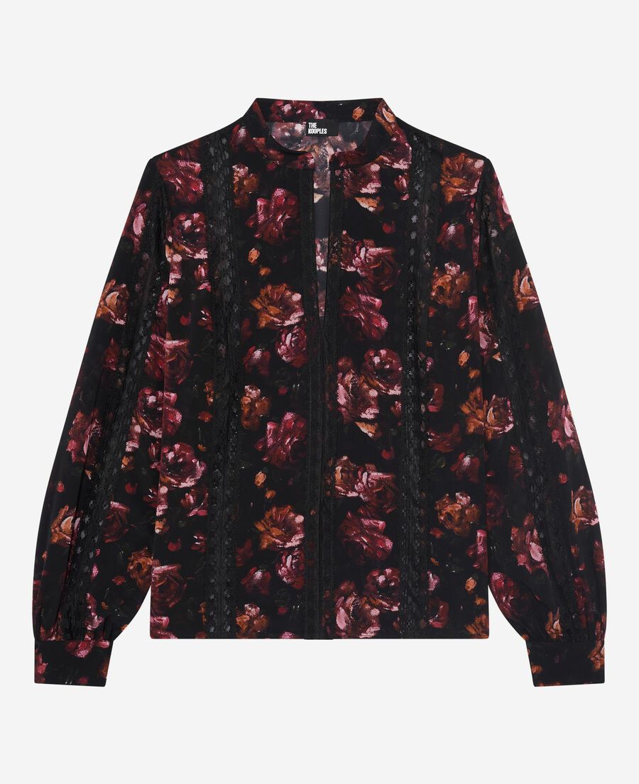 The Kooples FEMME BLACK - RED blouse imprim&eacute; fleuri en soie m&eacute;lang&eacute;e bordeaux