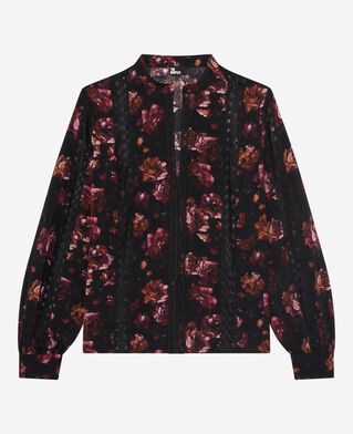 The Kooples FEMME BLACK - RED blouse imprim&eacute; fleuri en soie m&eacute;lang&eacute;e bordeaux