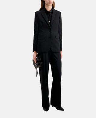 The Kooples FEMME BLACK WHITE veste tailleur noire à rayures en laine mélangée