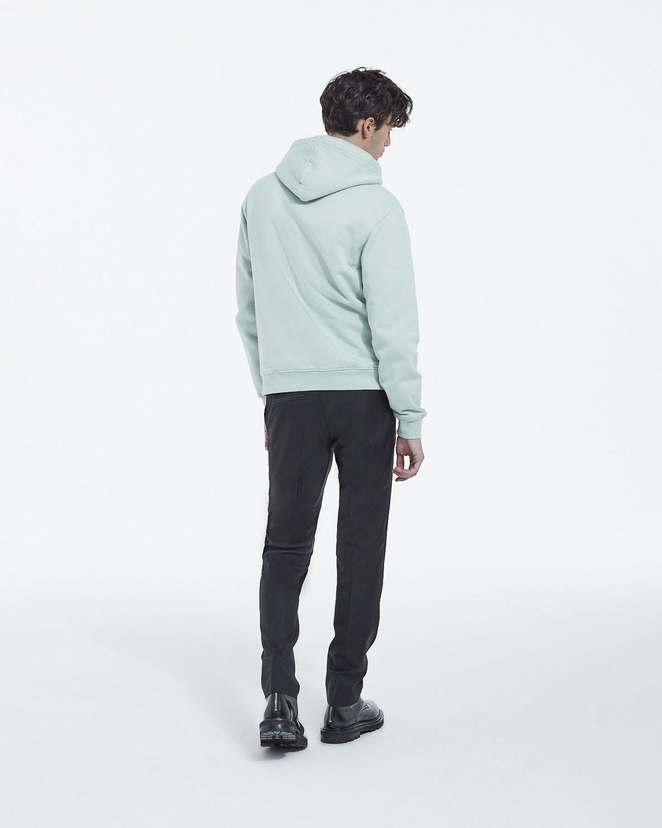 The Kooples HOMME GRIS BLEU sweat vert d'eau capuche logo poitrine