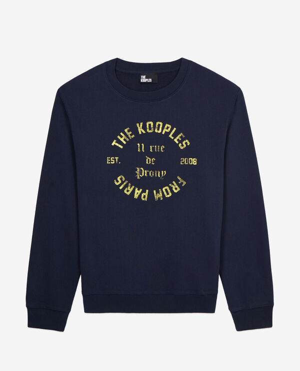 navy blue sweatshirt with 11 rue de prony serigraphy