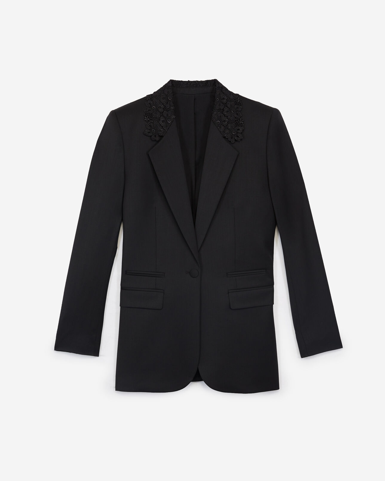 The Kooples FEMME BLACK veste stretch noire dentelle sur le col