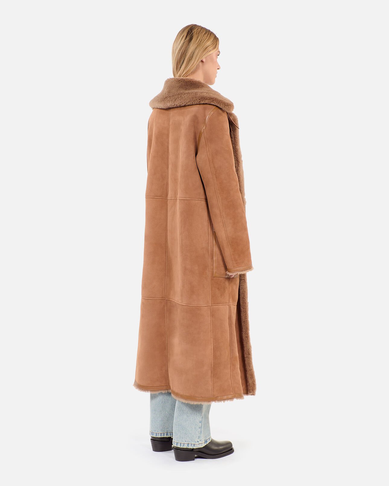 The Kooples MUJER BROWN abrigo piel forrado largo marrón