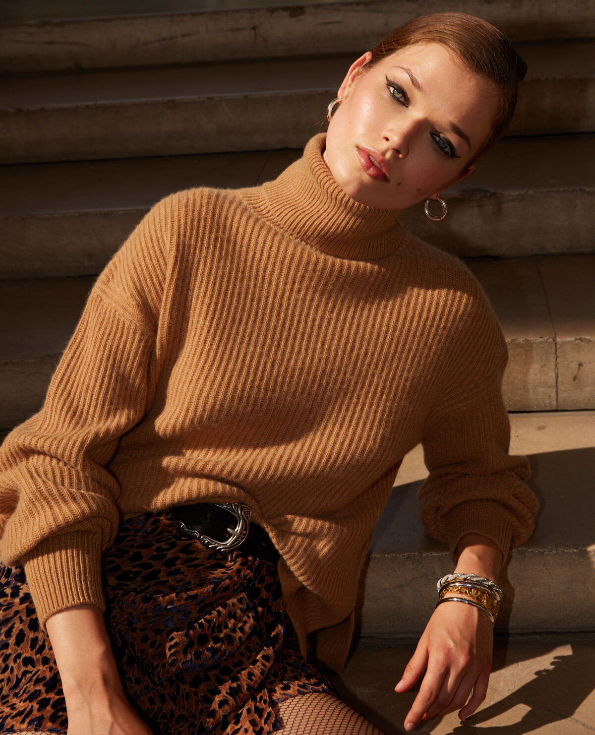 Turtleneck sweater with new arrivals side slits