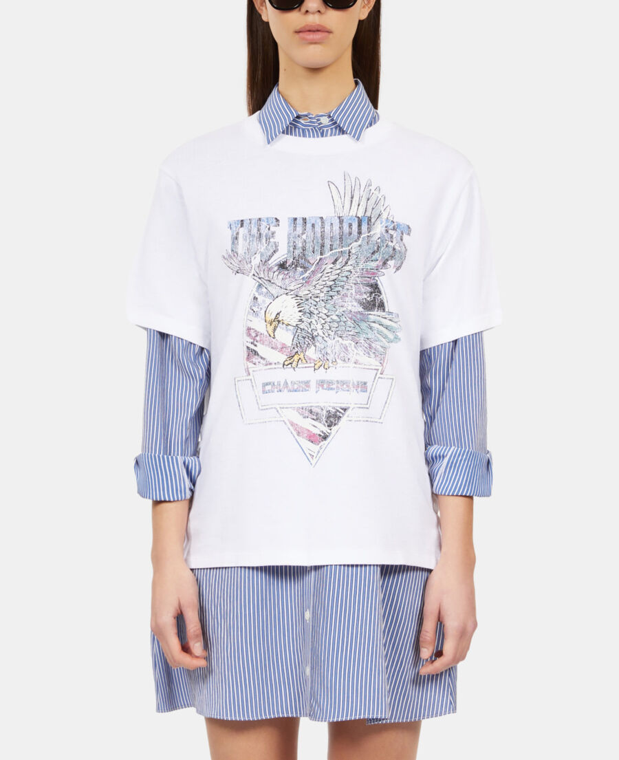The Kooples DAMEN WHITE weißes t-shirt mit schnürung und adlerserigrafie