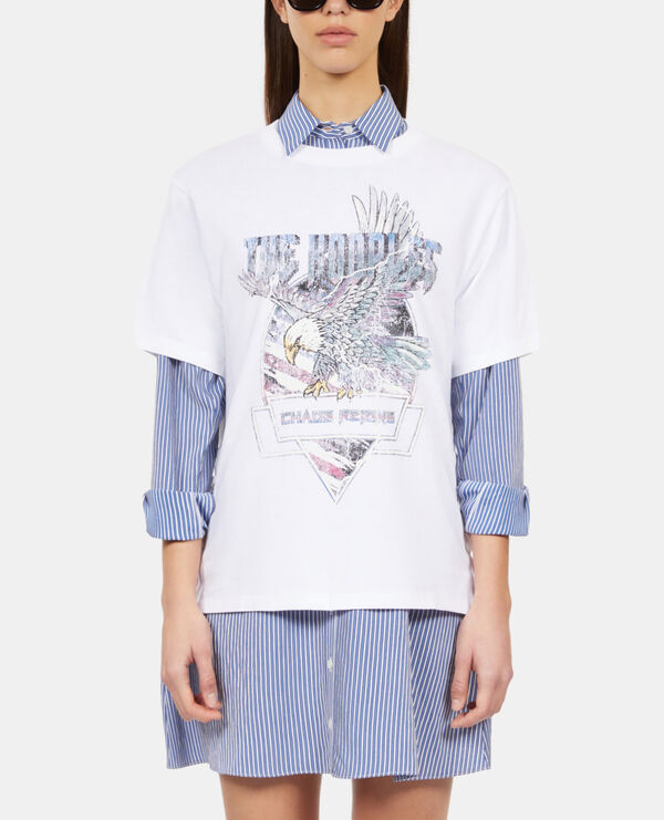 The Kooples WOMEN WHITE white t-shirt with lacing and eagle serigraphy