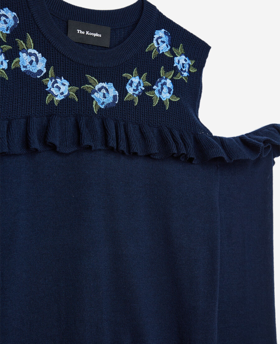 navy merino pullover with embroidery