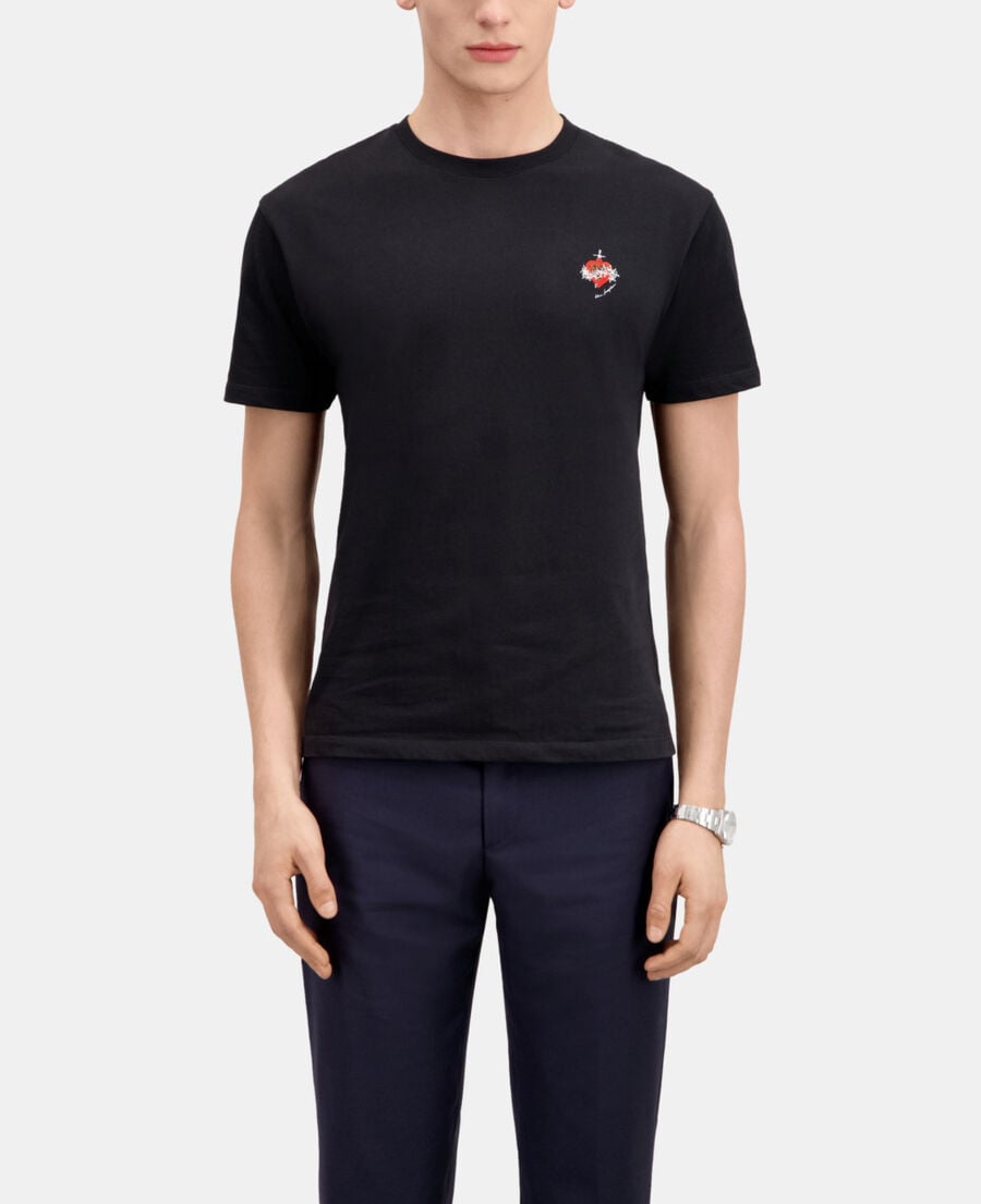 The Kooples H BLACK men's black t-shirt with dagger through heart embroidery
