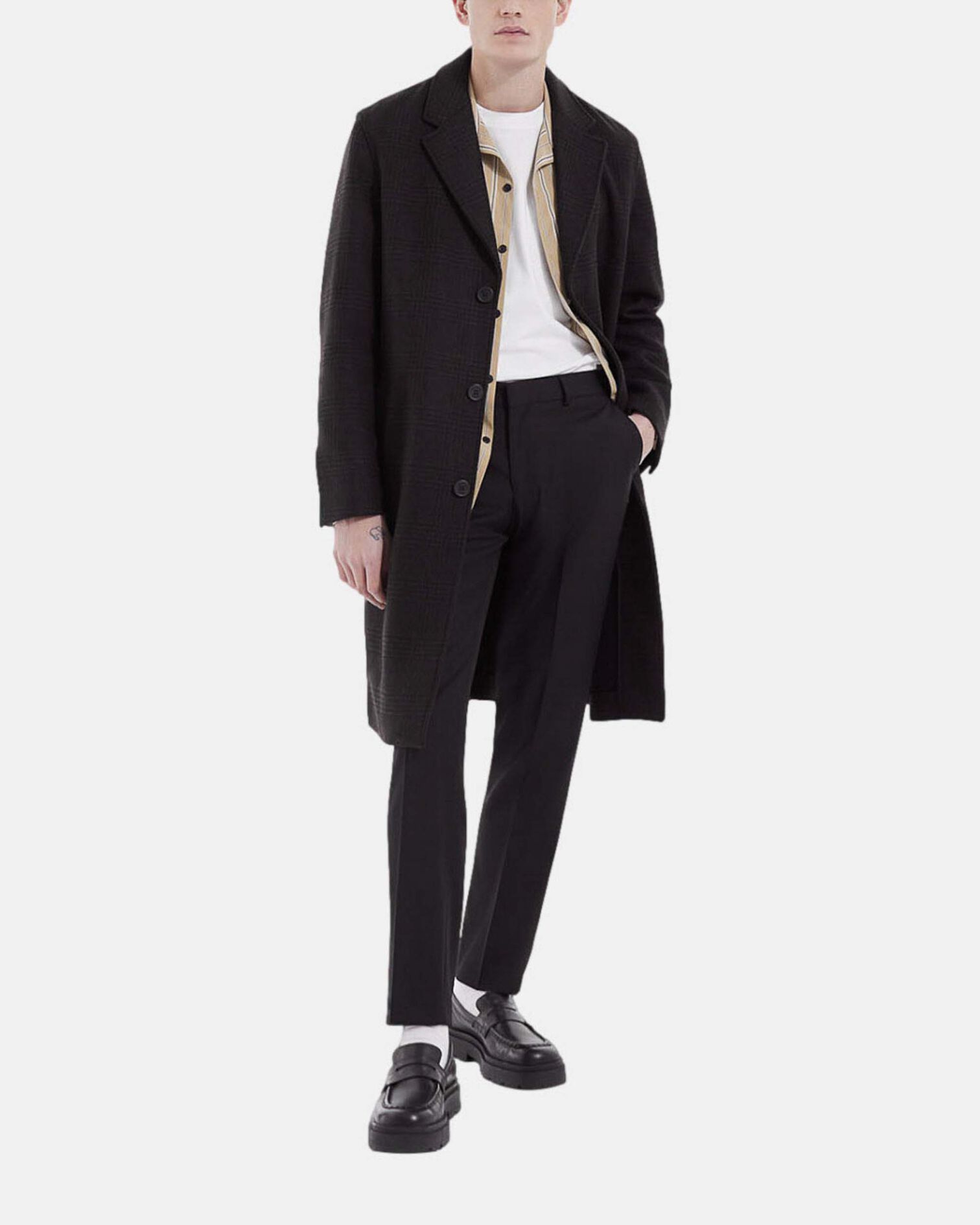 Manteau à carreaux long marron et noir, BLACK BROWN, hi-res image number null