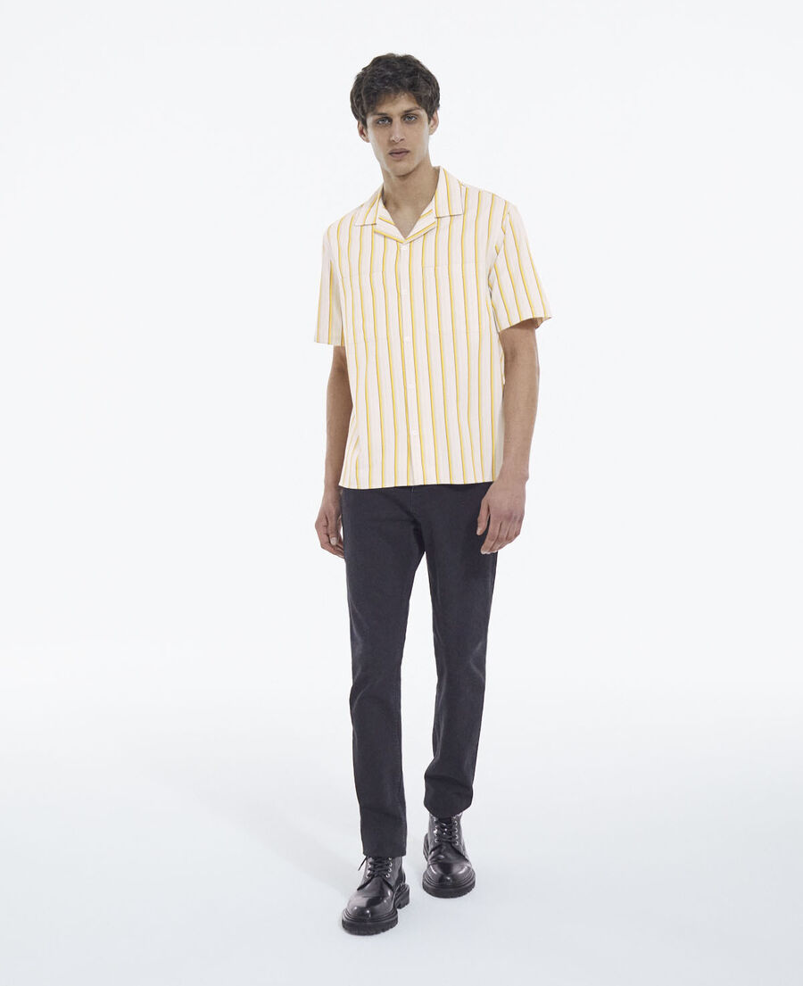 chemise col hawaien rayée blanche et jaune
