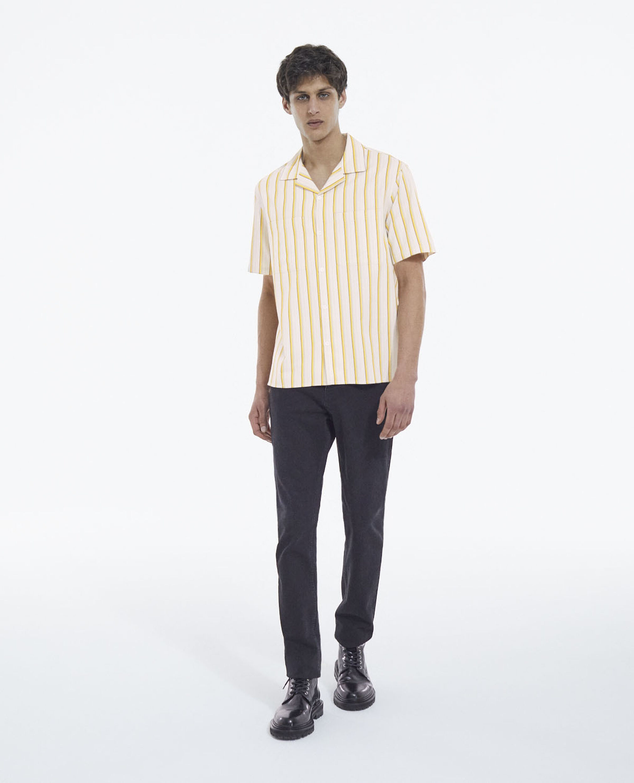 Chemise col hawaien rayée blanche et jaune, ORANGE ECRU, hi-res image number null