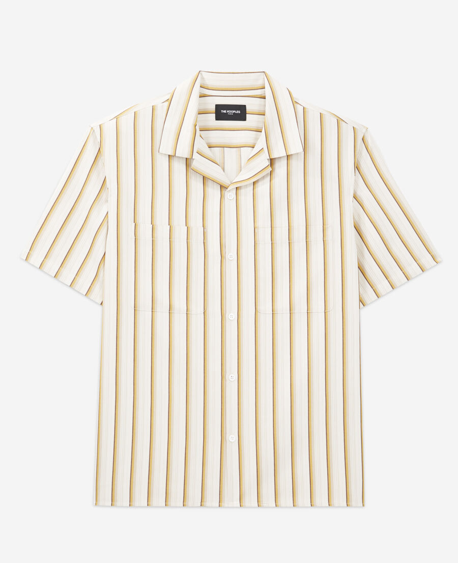 chemise col hawaien rayée blanche et jaune