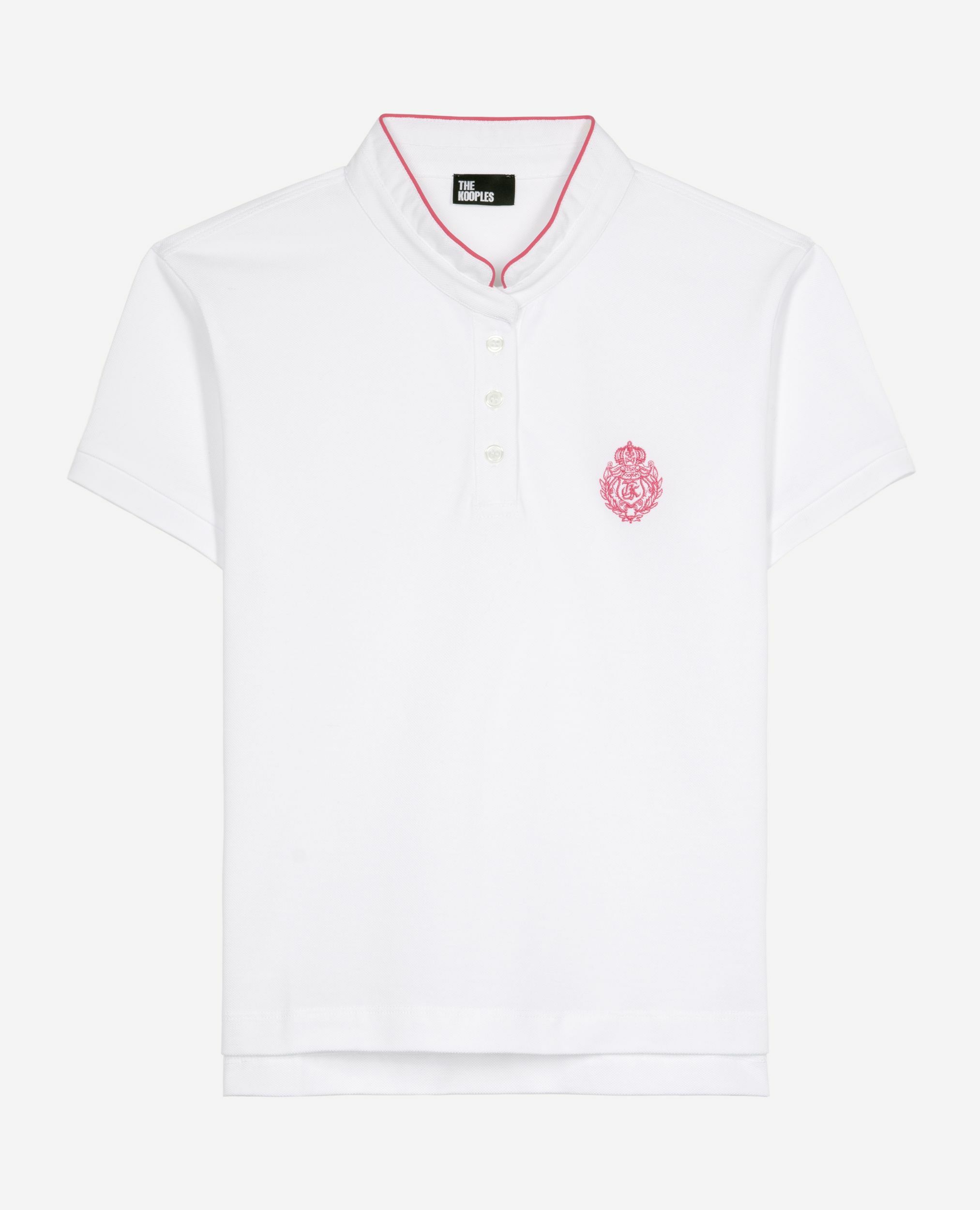 White mandarin collar polo shirt, WHITE, hi-res image number null