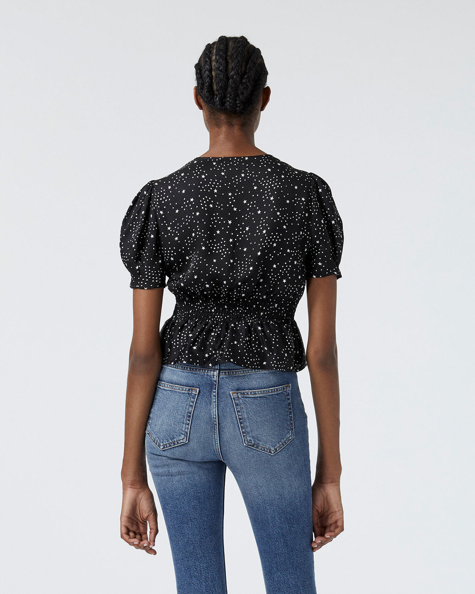 Top boutonné noir motifs étoiles, BLACK WHITE, hi-res image number null