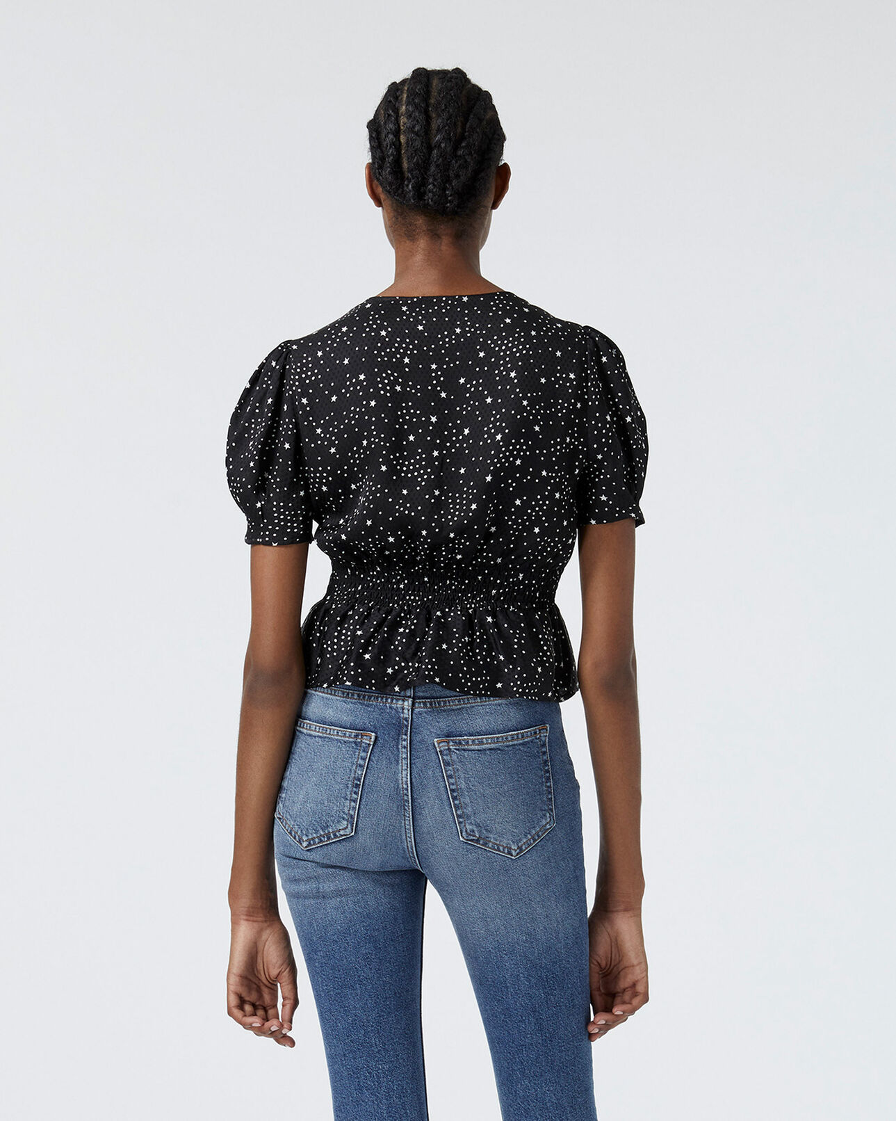 The Kooples FEMME BLACK WHITE top boutonné noir motifs étoiles