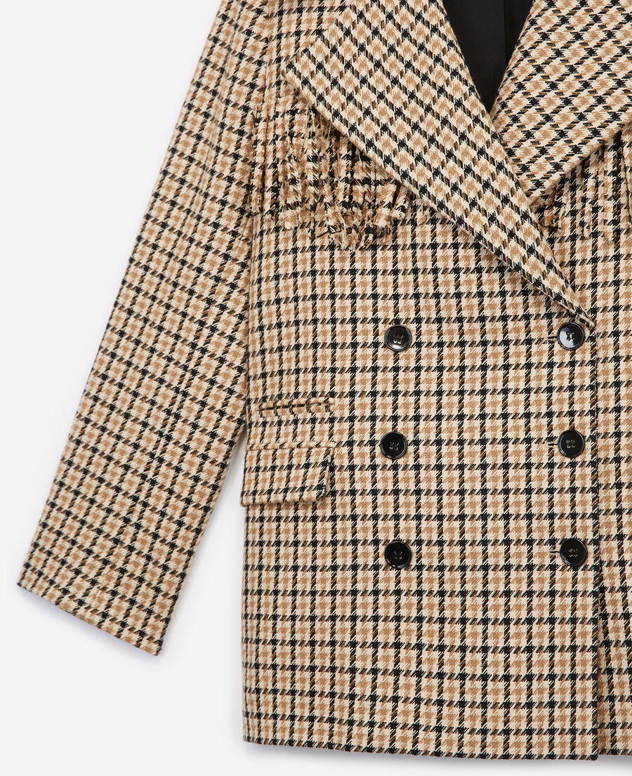 chaqueta elegante lana con motivos y flecos