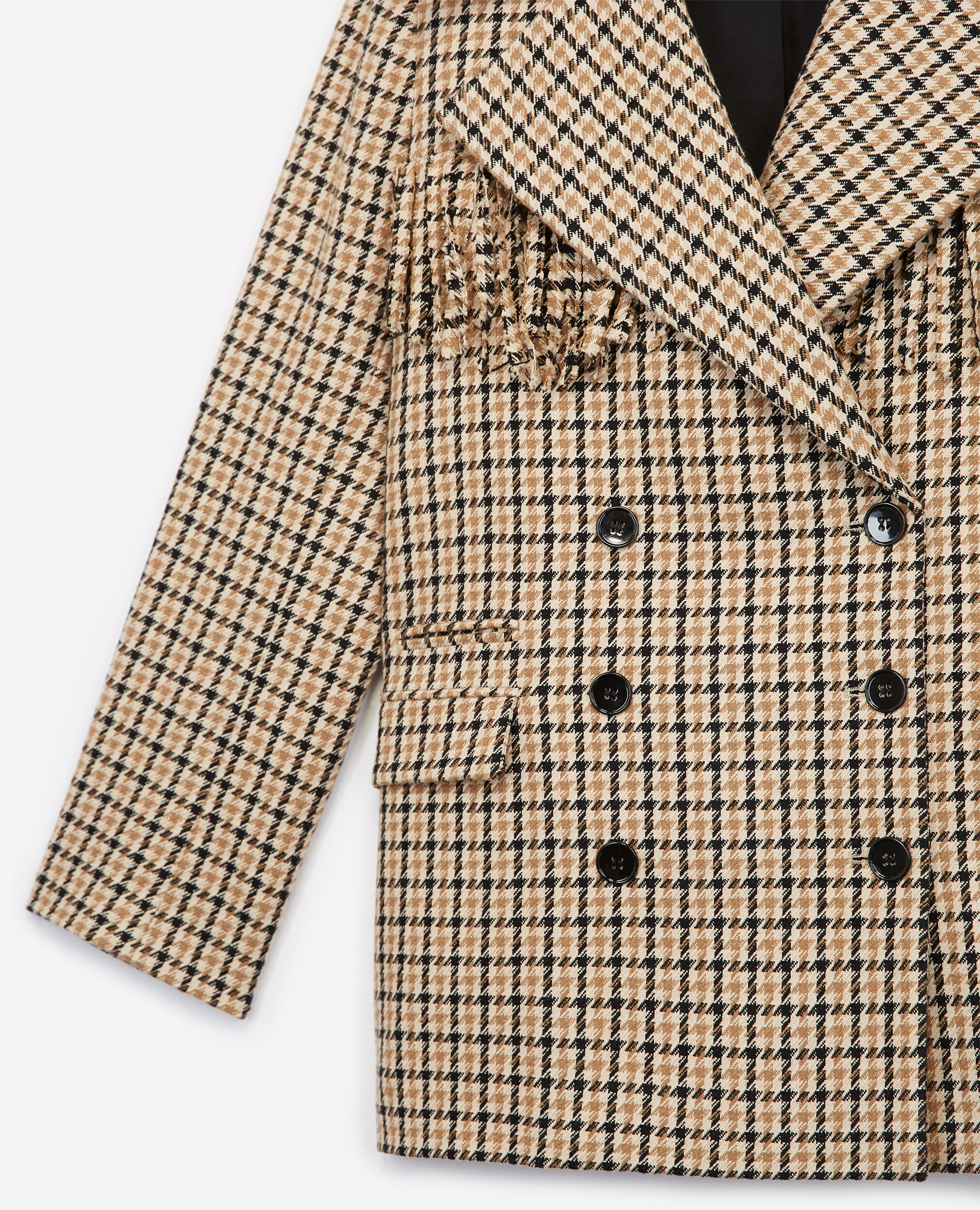 Veste laine habillée à motifs et franges, BEIGE / BROWN / BLACK, hi-res image number null