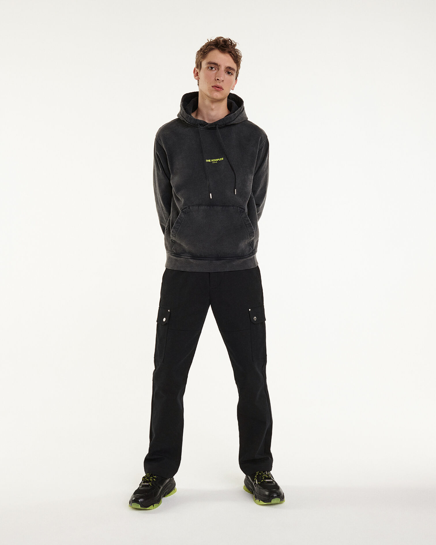 Faded black cotton hoodie with logo, BLACK WASHED, hi-res image number null