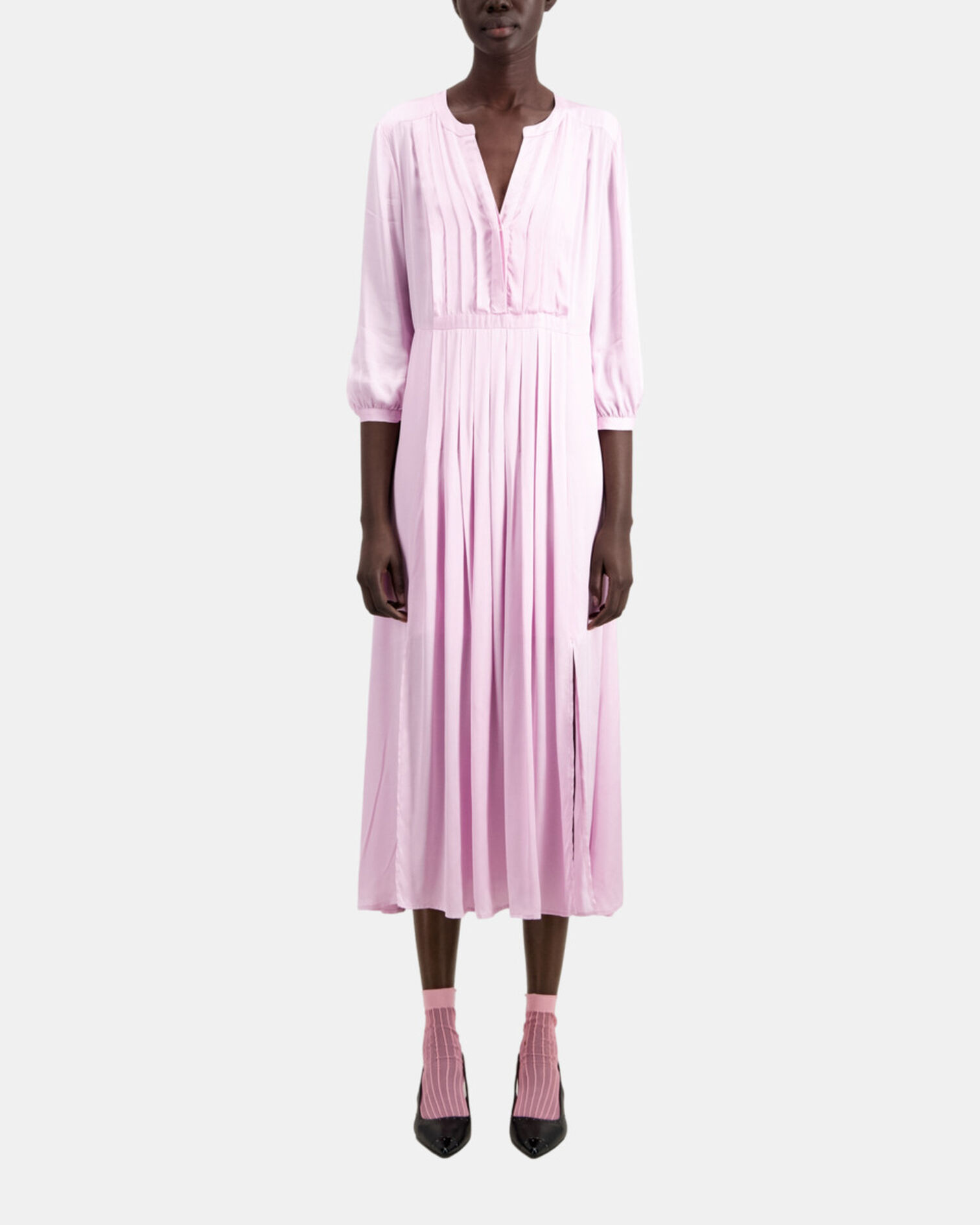 Robe longue rose avec plissage, PALE PINK, hi-res image number null