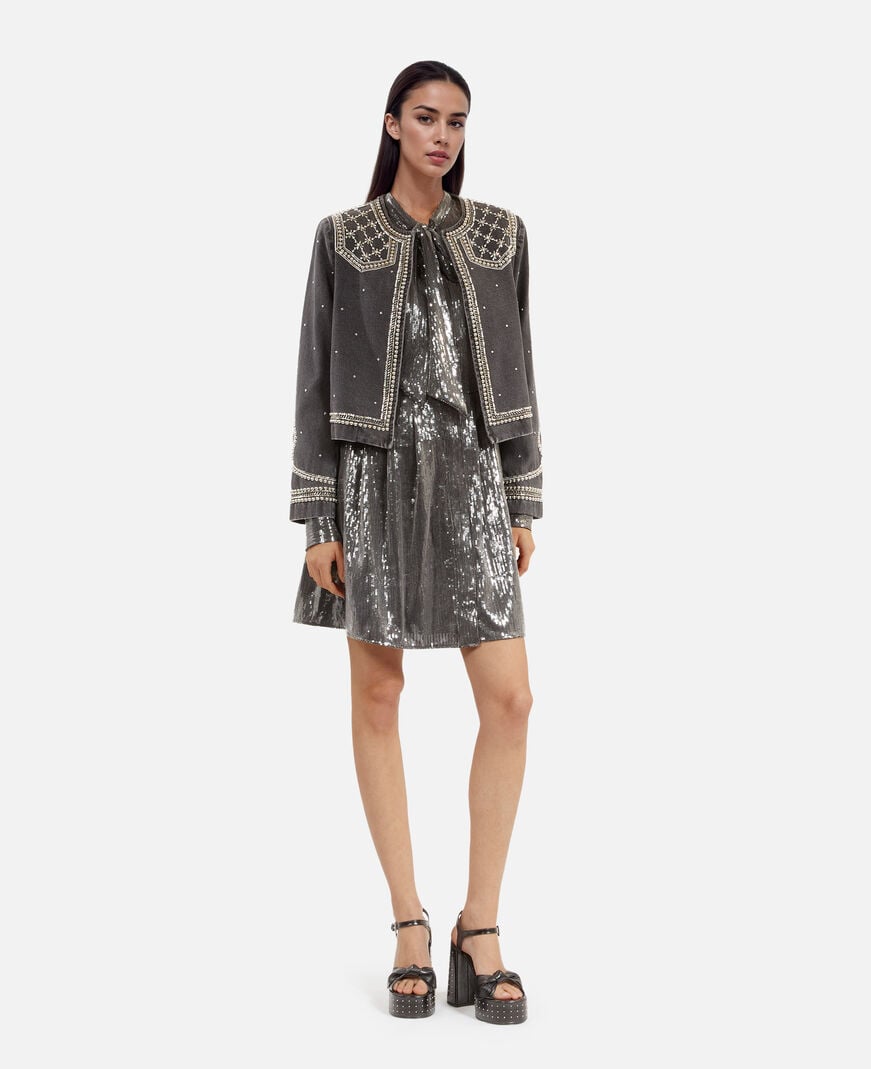 The Kooples DAMEN GREY kurzes kleid mit pailletten in grau