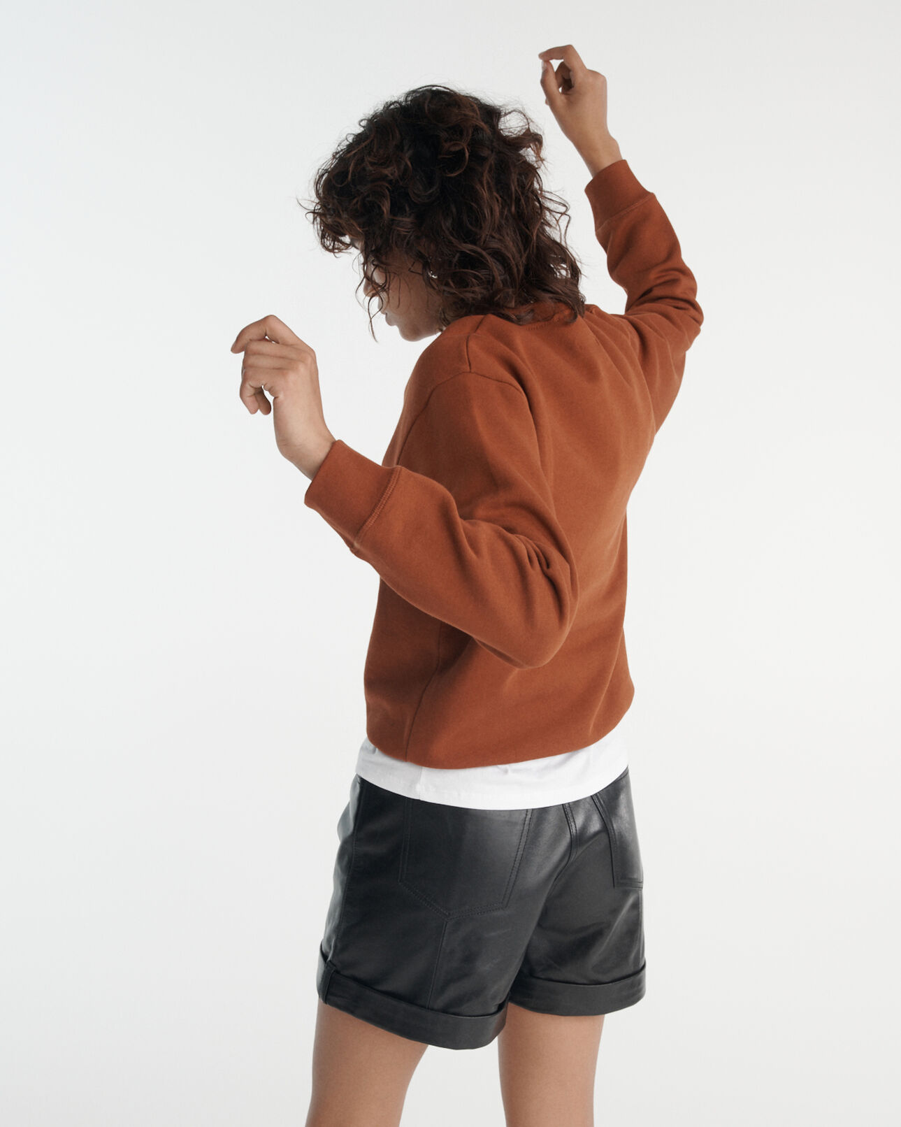 The Kooples WOMEN ROUILLE sweatshirt in rust fleece with embroidery